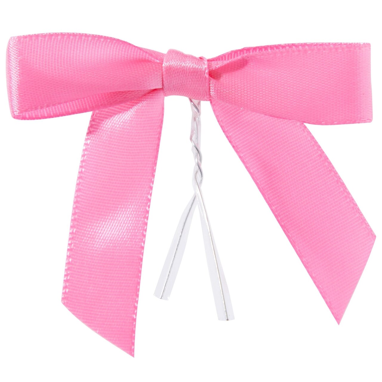 100-Pack Twist Tie Bows - Pink 3" Satin Ribbon Small Bows For Gift Wrapping Treats Party Favors Craft Decoration